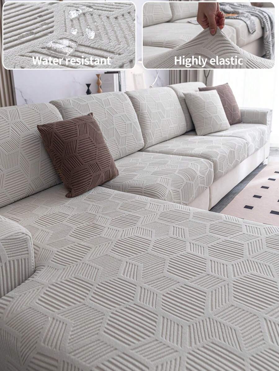 1入組防水提花彈性沙發套,現代風格防滑沙發套,適用於l型沙發和1 2 3 4座沙發,四季適用 - 淺灰色 - 查看 1