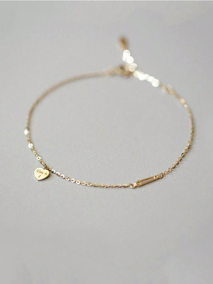 1只 S925 純銀心形和迴紋針形極簡手鍊，節日禮物