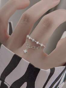 1pc Fashionable Creative Design Star & Pendant Open Ring - Antique Silver - View 4