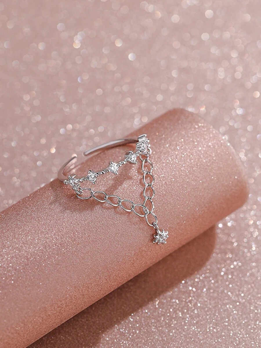 1pc Fashionable Creative Design Star & Pendant Open Ring - Antique Silver - View 1