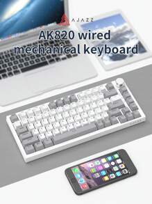 Ajazz Ak820 遊戲機械鍵盤82鍵限量版遊戲鍵盤,適用於個人電腦筆記本電腦,灰色和白色 - 白色 - 查看 1