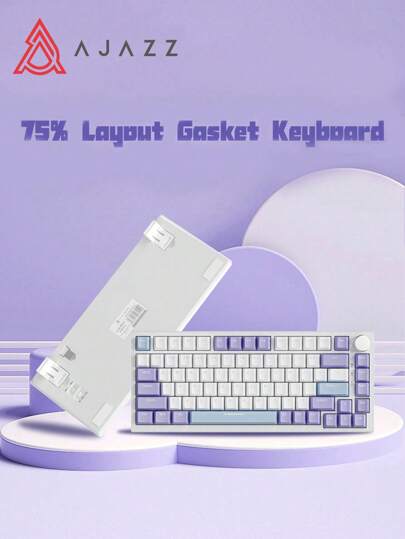  Ajazz Ak820 Mechanische Tastatur, Kundenspezifische Tastatur Mit Gasket Konstruktion, Vollständige Tastenbelegung, Hot-swap Funktion, Pc-steckplätze, 5-lagige Geräuschreduzierung, Gepolsterte Pbt-tastenkappen, Kabelgebundene Version, Rgb-beleuchtung, Sea Salt Switch Blau Weiß Lila