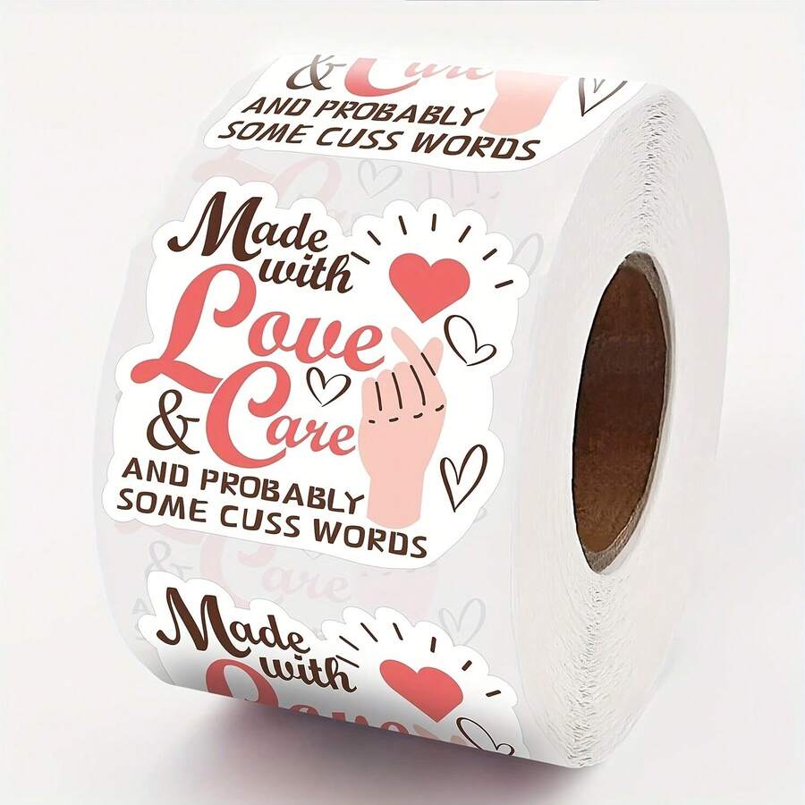 500pcs Handmade With Love & Care Small Business Stickers, Cute Design Thank You Stickers, For Online Retailer Mail Envelope, Package Label, Small Business Shipping Sticker - Hot Pink - View 1