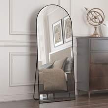 CASSILANDO Full Length Mirror 65"*24" Floor Mirror, Standing Mirror Smooth Arched Top Mirror, Large Arched Mirror, Bedroom Living Room Wall Mirror, Black,Gold - 黑色 - 查看 7