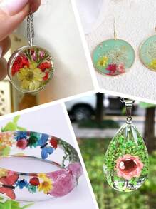 140pcs/Pack Miniature Dried Flower In Various Colors, Diy Jewelry, Earring, Crystal, Glass Sphere And Resin Filler, Valentine Day, Gift Gifts Birthday Graduation
