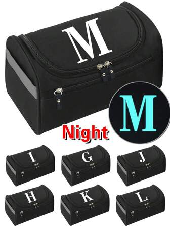 Men Business Portable Zipper Travel Storage Bag Dry And Wet Separation Toiletry Organizer Women Noctilucent Letter Print Makeup Bag Hanging Waterproof High-Capacity Wash Bag Black Makeup Bag Make Up Organizer Makeup Storage Cosmetic Bag Wash Bag