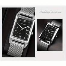 3入組復古方形石英男士手錶&不鏽鋼手鏈&骷髏錨吊墜,男士禮物 - 銀色 - 查看 2