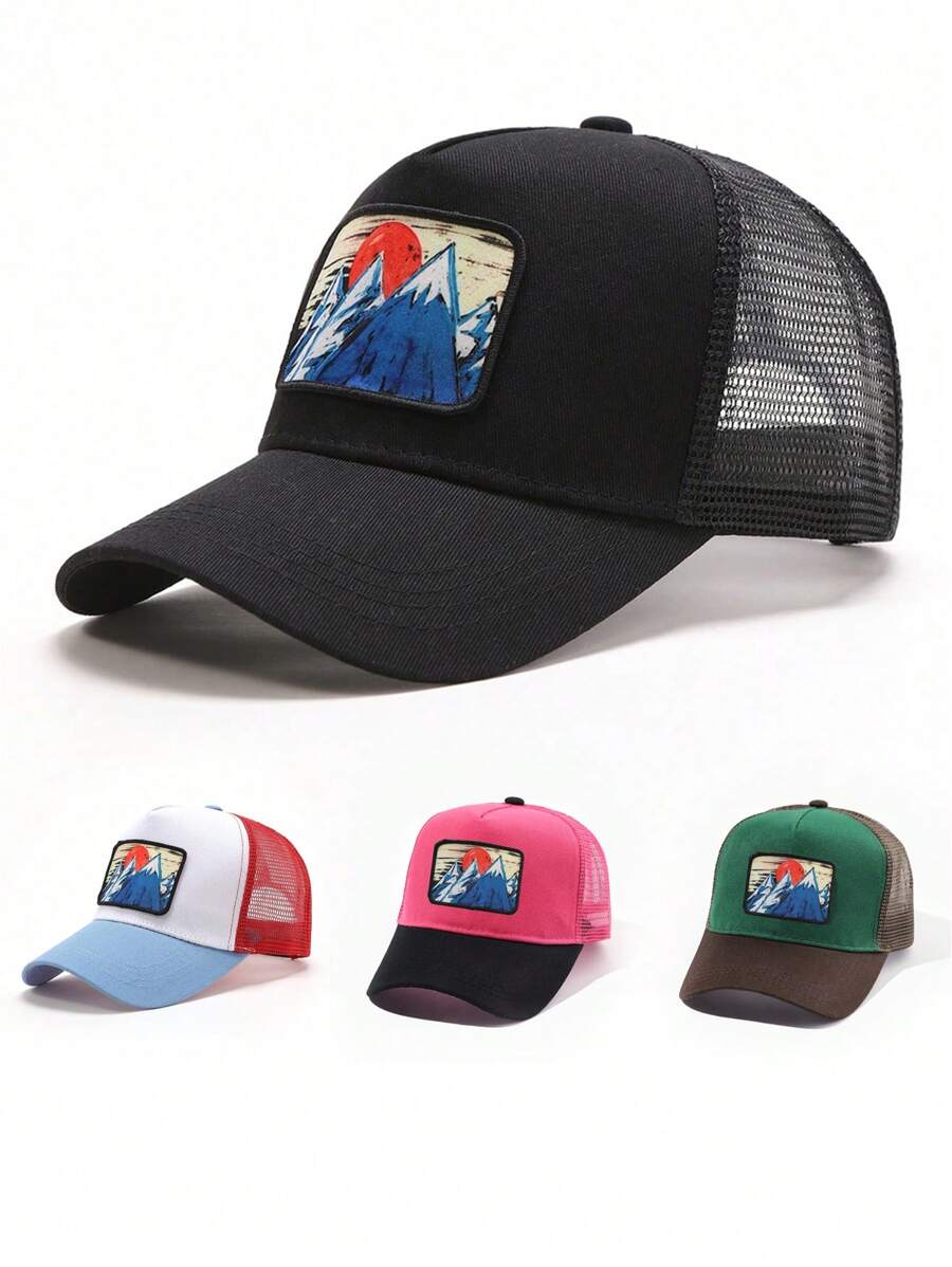 1pc Sunrise Logo Embroidery Baseball Cap Or Sunshade Net Hat With Mt. Fuji Badge Patch Suitable For Daily Wear - Multicolor - View 1
