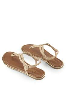 Women's Fashion Sandals, Dressy Summer Bohemian T-Strap Comfortable Summer Flats Sandals For Vacation - 杏色 - 查看 1
