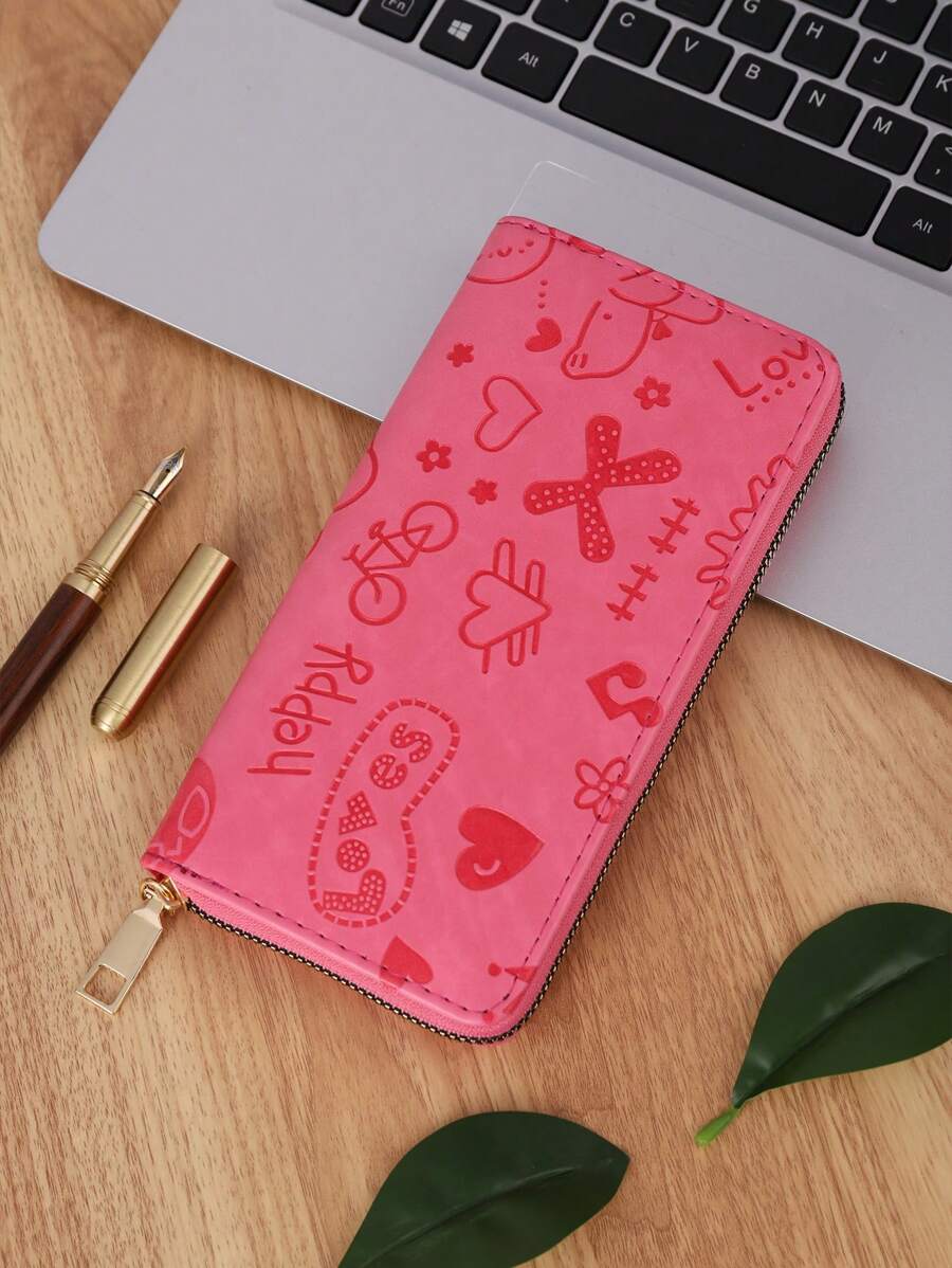 1pc Cross-Border New Rabbit, Cloud, Music Note Graffiti Print Wallet For Women, Multi-Functional Clutch With Multiple Card Slot And Large Capacity, Portable Handheld Bag Wallet - Pink - View 1