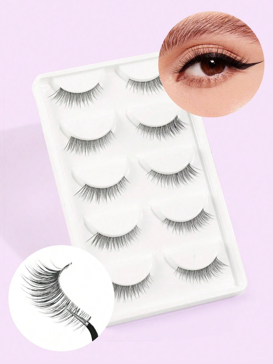 MAGEFY MAGEFY 5 Pairs Of Natural Cross False Eyelashes Clear Stem Eye ...