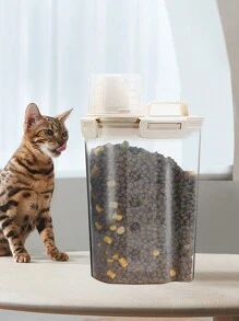 1pc Thickened Transparent Sealed Pet Food Storage Box, Suitable For Storing Pet Food, Snacks, Multifunctional Pet Food Container - Beige - View 2