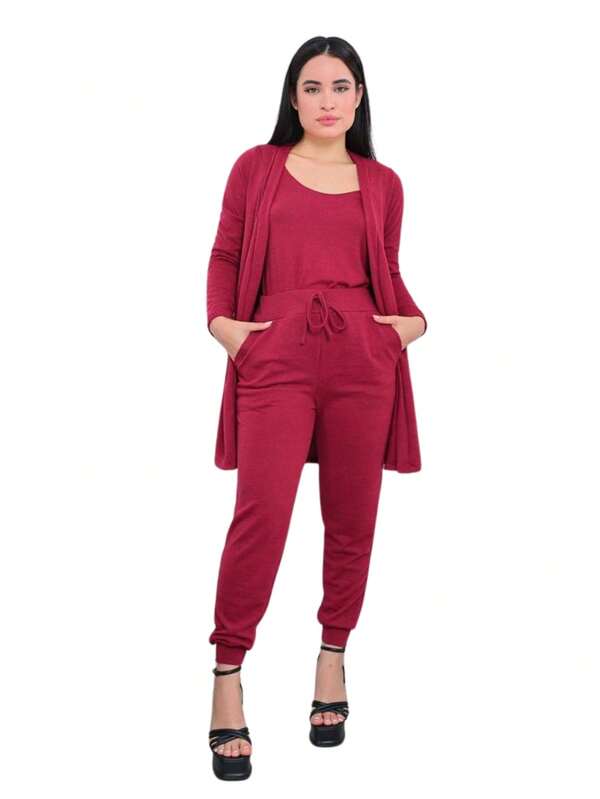 Conjunto Feminino Lãnzinha 3 Peças Regata Cardigan e Calça Viscolycra