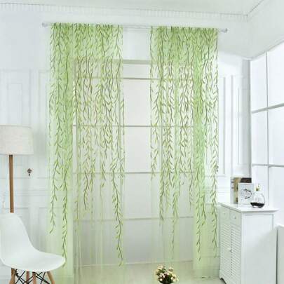 1PC/2pcs Willow Leaf Window Curtain Voile Tulle Room Salix Leaf Sheer Vine Curtain Voile Panel Drapes Curtain Purple Willow Leaf Curtain For Living Room, Bedroom, Balcony