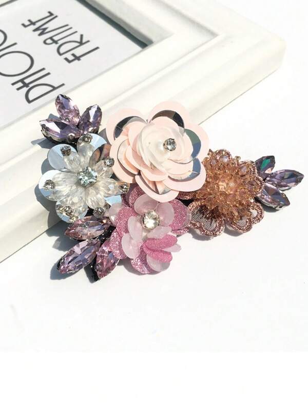 1pc 3d Sequin Rhinestone Pearl Flower Embroidery Patch For Diy Clothing Decoration