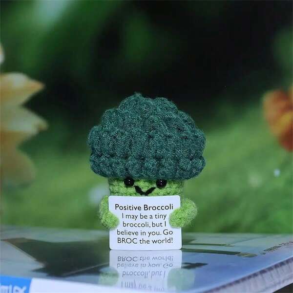 1pc, Mini Positive Broccoli Doll Ornament, Cute Creative Hand-Woven Positive Energy Decorative Card Beautiful Home Party, Valentine's Day Gift, New Year's Gift, Birthday Gift