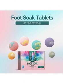 1盒/6入玫瑰油海鹽泡腳球,滋潤、修復、去角質、排毒、磨砂、清潔足部 - 彩色 - 查看 6