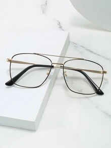 1 件装金属框架双梁经典方形两用眼镜/有害光透明镜片和镜片，时尚男士眼镜休闲 - 彩色 - 查看 3