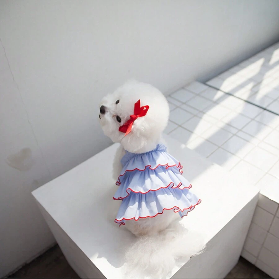 1pc Thin Summer Pet Dress For Small Dogs/Cats Such As Teddy, Pomeranian Including Princess Style Design - Blue - View 1