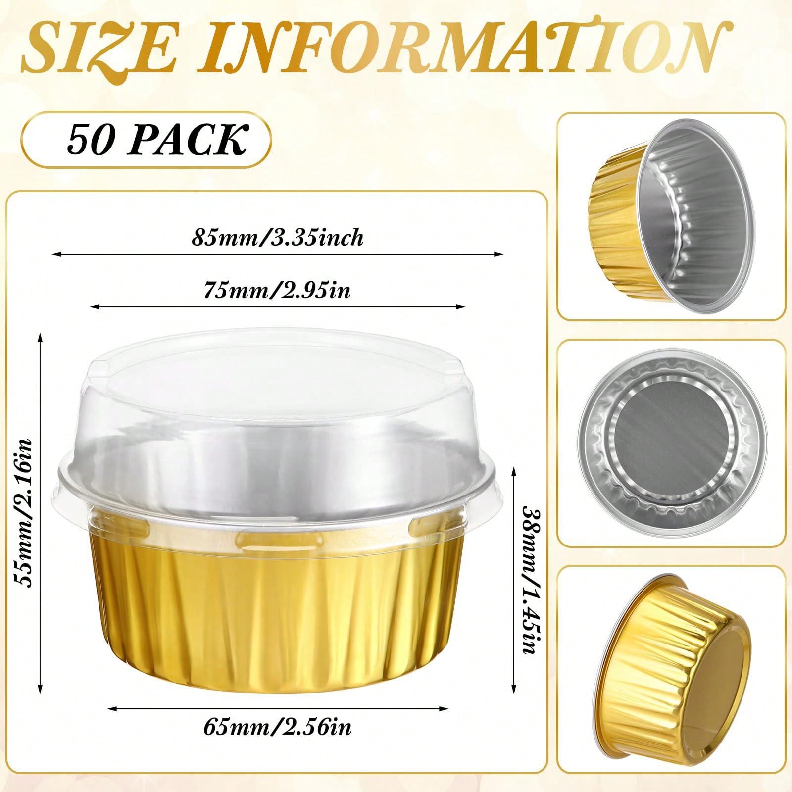 50pcs Disposable Ramekins (5oz/150ml, Golden) Mini Aluminum Foil Baking