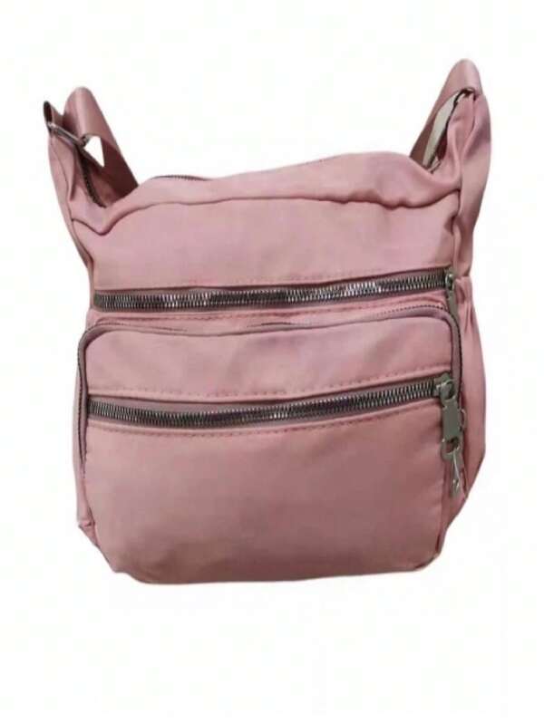 Bolsa Feminina Nylon Impermeável Transversal 5 Divisórias Lançamento Zíper PRATA