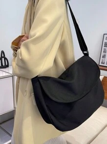 Minimalist Solid Color Crossbody Bag With Zipper And Magnetic Closure, Adjustable Shoulder Strap