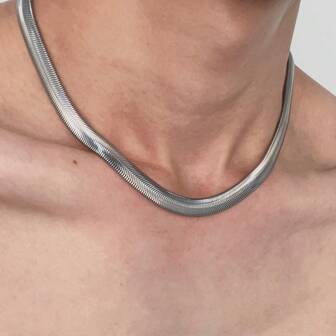 1pc Stainless Steel Wide Snake Bone Chain Necklace For Men, Non-Fading