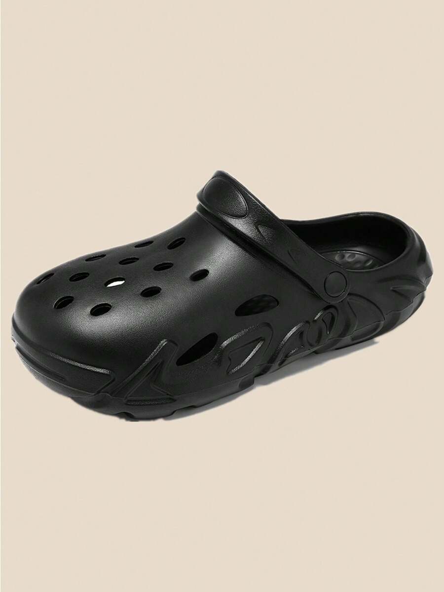 2024年新男士鏤空拖鞋,防滑室內家用淋浴涼鞋洗澡,戶外沙灘鞋 - 黑色 - 查看 1