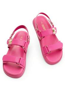 Flat Sandals For Women Comfortable Open Toe Summer Sandals Adjustable Fashion Dress Sandals Dresses For Woman - 玫紅色 - 查看 2