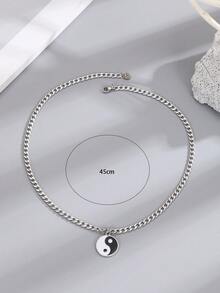 Men's Stainless Steel Yin Yang Necklace - Black and White - View 2