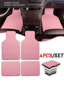 4pcs Car Foot Mat Waterproof PU Leather General Purpose Car Foot Mat, Simple Design Of Men's And Women's Car Carpet Accessories Interior - Pink - View 1