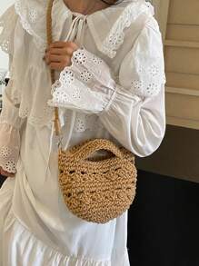 2024 New Fashion Woven Rope Hollow Out Shoulder Bag For Summer Vacation Beach Handbag For Women, Summer Essentials, Perfect For Vacation & Holiday