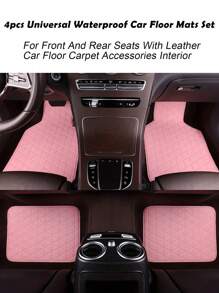4pcs Car Foot Mat Waterproof PU Leather General Purpose Car Foot Mat, Simple Design Of Men's And Women's Car Carpet Accessories Interior - Pink - View 3