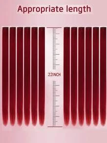 10 cái/gói tóc nối kẹp nhiều màu sắc, tóc nối tổng hợp rực rỡ cho tiệc tùng/lễ hội dành cho phụ nữ - Màu Đỏ Sâu - Xem 5