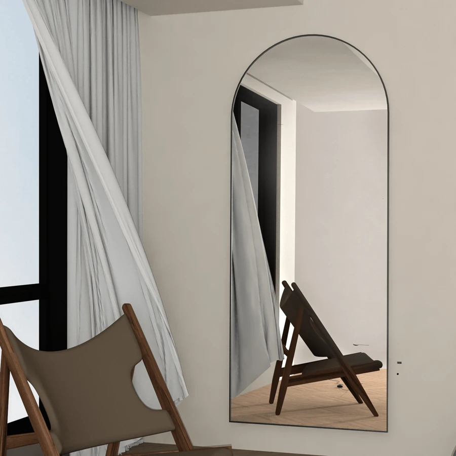 CASSILANDO Full Length Mirror 65"*24" Floor Mirror, Standing Mirror Smooth Arched Top Mirror, Large Arched Mirror, Bedroom Living Room Wall Mirror, Black,Gold - 黑色 - 查看 1