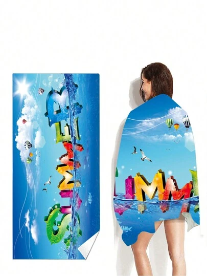 1件尺寸為75cm X 150cm的海洋、天藍色海灘毛巾,可愛的聚酯纖維矩形柔軟吸水性海灘毛巾,適用於夏季室外泳池海灘