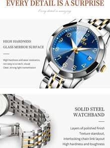 OLEVS. OLEVS Womens Watch Fashion Dress Diamond Female Watches For Ladies Analog Quartz Stainless Steel Waterproof Luminous Day Date Two Tone Wristwatch - VÀNG XANH - Xem 6