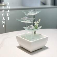 1個玻璃桌面噴泉,玻璃纖維和陶瓷材料辦公桌面噴泉,優雅的陶瓷噴泉,可用於家居裝飾,玻璃噴泉配有美麗的led商務禮品裝飾噴泉,適用於桌面和家居裝飾 - 白色 - 查看 4