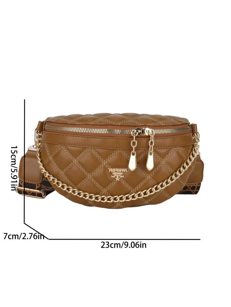 Bolso Retro De Cadera De Color Sólido, Estilo Casual Y Callejero Para Uso Diario, Viaje Y Vacaciones, Correa Ajustable, Mujeres - Marrón - Ver 5