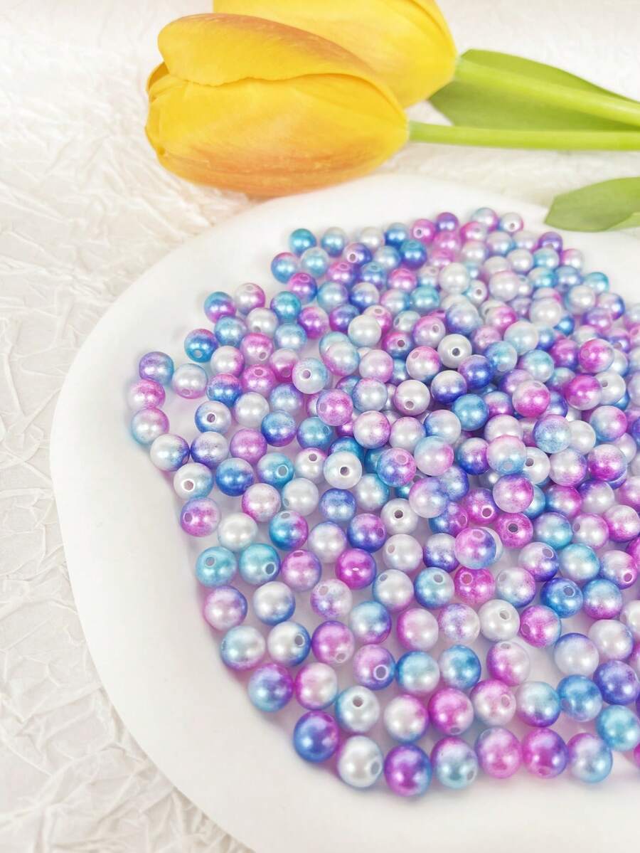 28pcs Abs Faux Pearl Beads In Mermaid Color With Two Holes For Professional Diy Decoration Accessories, Suitable For Face Makeup Decoration, Earrings, Necklaces, Hair Accessories And Craft Making - 8mm - View 1