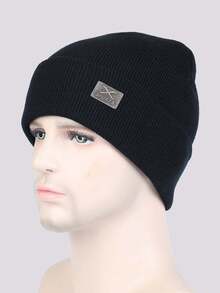 1頂男士純色時尚舒適針織帽,戶外保暖防風運動單車針織帽帶金屬扣,雙層休閒帽日常佩戴 - 彩色 - 查看 2