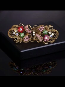 Royal 女士发夹 1 件装 - 锌合金复古弹簧爪夹，镶嵌水钻，优雅时尚，适合成人佩戴，适用于购物、派对、通勤等各种场合，是发饰、发夹、爪夹、发卡、发饰、学习用品的理想之选。 - 彩色 - 查看 3