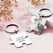 1pc Custom Puzzle Picture Keychain Personalized Text Keychain Customized Picture Keychain Doubled Sided Picture And Text Keychain - 4*4.4cm 1st Anniversary Boyfriend Gift Girlfriend Gift Idea Custom Keychain Unique Gift For Her Ideal For Valentine's Day, Mother's Day, Father's Day, Christmas, Birthdays, Or Anniversaries, Best Gift For Mom, Dad, Wife, Husband, Girlfriend, Boyfriend, Grandpa, Stepfather