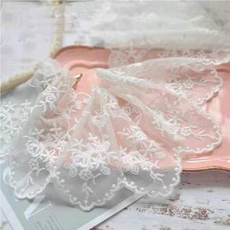 1yd White Floral Embroidery Soluble Lace Trim For Lolita Clothes Accessory, 10cm Wide