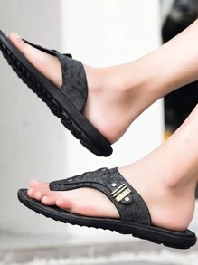 Chanclas Transpirables De Moda Para Hombres Con Anillo Para Dedos, Sandalias Casuales Negras Vintage Para Actividades Al Aire Libre Y Vacaciones En La Playa - Negro - Ver 5