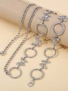 1 chiếc thắt lưng kim loại hình bướm rỗng màu bạc dành cho nữ, trang trí váy đầm eo thon, dây đai thắt lưng thời trang, thích hợp sử dụng hàng ngày - A - Xem 2