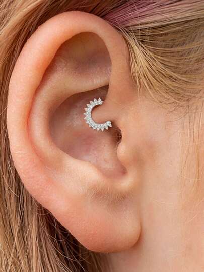 1Pc S925 Sterling Silver cubic zirconia Cartilage Daith Piercing Earring Nose Ring For Women Fashionable Jewelry