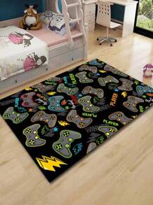 1pc Anti-Slip Gaming Rug, Suitable For Boys' Bedroom And Living Room - 3D Game Controller Decor - Gaming Area Rug With Non-Slip Bottom - Perfect For Gamers' Gaming Zone And Game Room, Room Decor - BLACK (PLAYER) - View 3