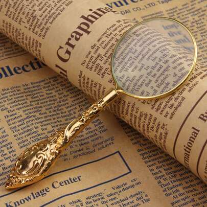 1pc European Gold Tone Floral Pattern Handheld Reading Magnifying Glass With Glass Lens Back To School