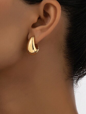 2pcs Europe-America Style Simple Geometric Teardrop-Shaped Ccb Earrings, Eardrops, Ear Decorations